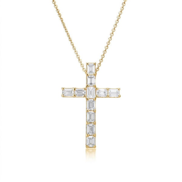 Diamond Classic Emerald Cut Eternity Cross Necklace - 1