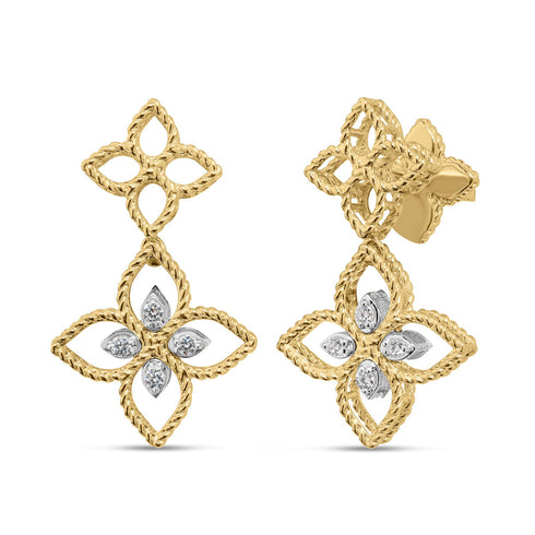 Princess Flower Open Frame Diamond Drop Earrings - 1