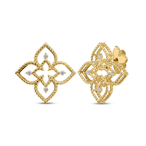 Princess Flower Open Frame Diamond Stud Earrings - 1