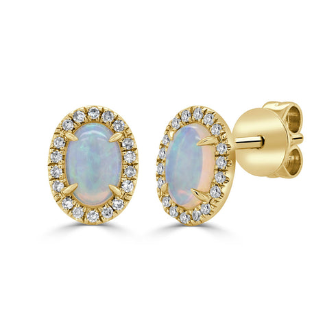 14k Gold Diamond & Opal Stud Earrings - 1