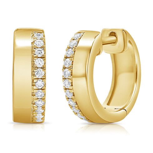 14k Gold & Diamond Huggie Earrings- 0.18 ct. - 1
