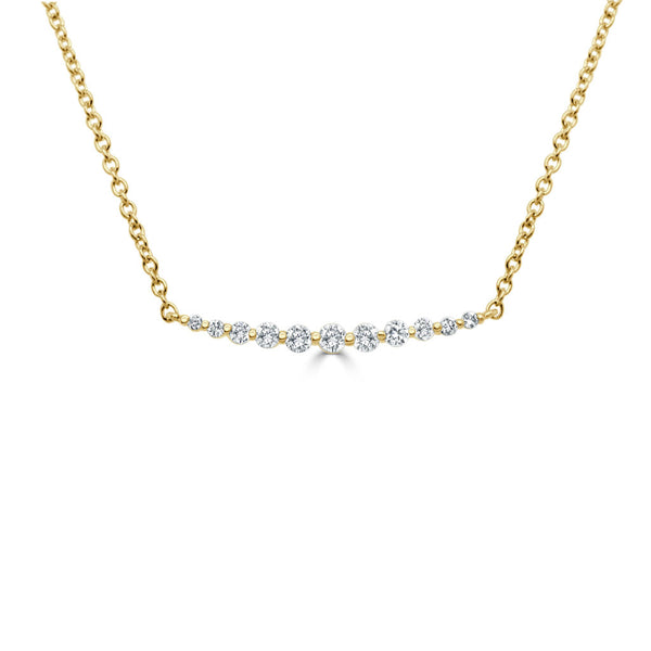 14k Gold & Diamond Curved Bar Necklace - 0.16ct - 1
