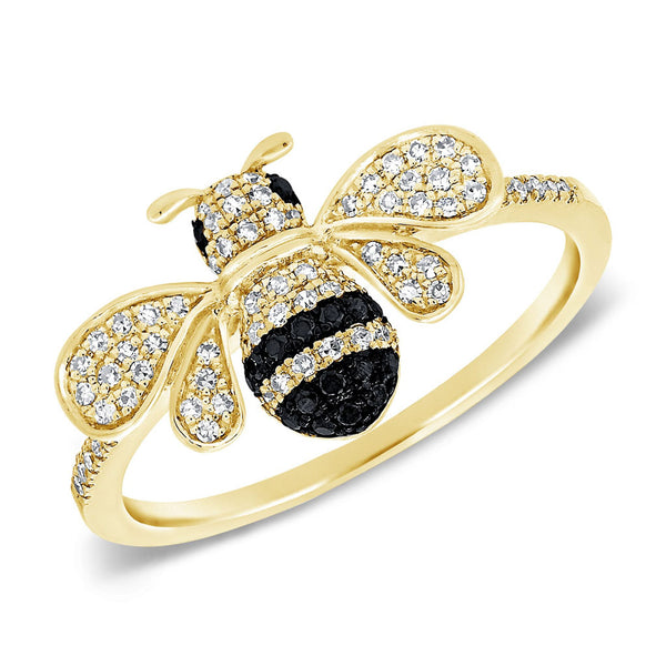 14k Gold Diamond & Black Diamond Bumble Bee Ring - 0.23ct - 1
