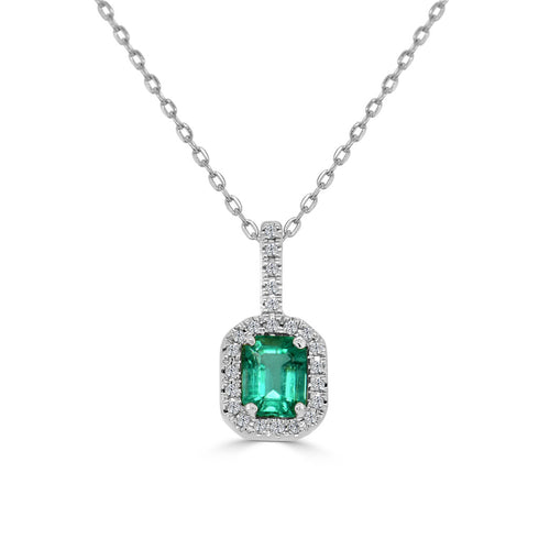14K Gold, Emerald & Diamond Octagon Pendant - 1