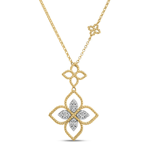 Princess Flower Open Frame Pavé Diamond Double Flower Necklace - 1