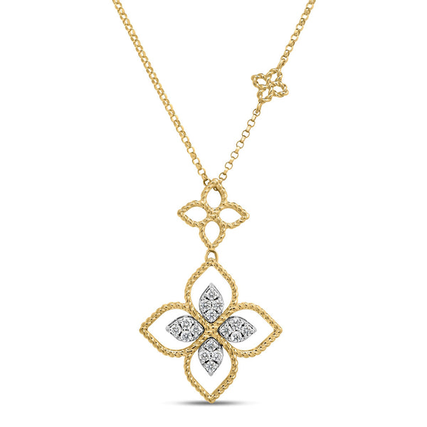 Princess Flower Open Frame Pavé Diamond Double Flower Necklace - 1