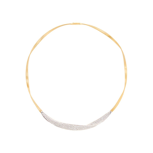 18K Yellow Gold Necklace with Diamond Pavé Crossover, 16.75" - 1