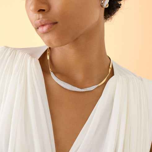 18K Yellow Gold Necklace with Diamond Pavé Crossover, 16.75" - 3