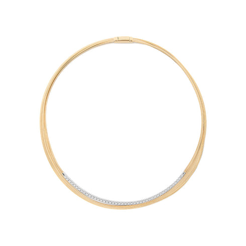 18K Yellow Gold Coil Three Strand Necklace with Diamonds, 16.5" - 1