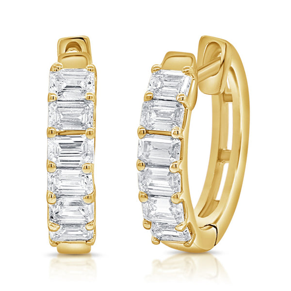 14K Gold & Emerald-Cut Diamond Huggie Earrings - 1.09ct - 1