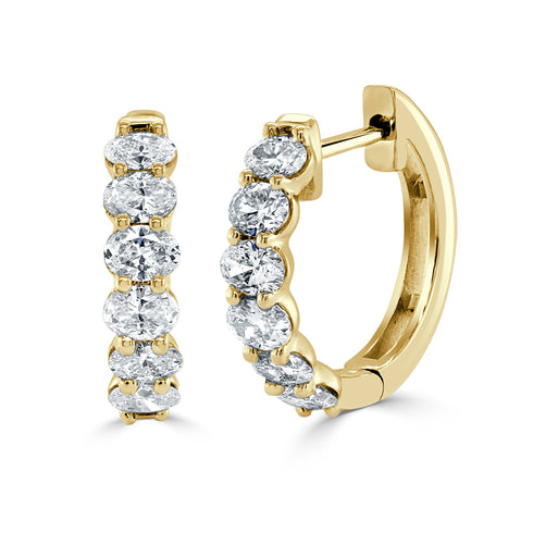 14K Gold & Oval-Cut Diamond Huggie Earrings - 1.12ct - 1