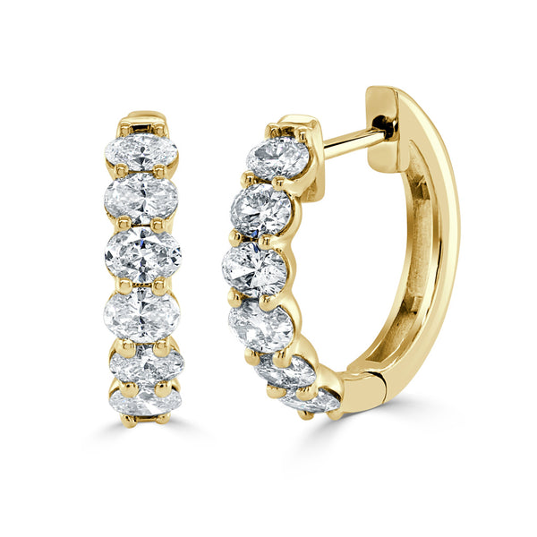 14K Gold & Oval-Cut Diamond Huggie Earrings - 1.12ct - 1