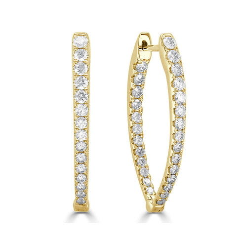 14k Gold & Diamond Point Hoop Earrings- 1" - 1.11ct - 1