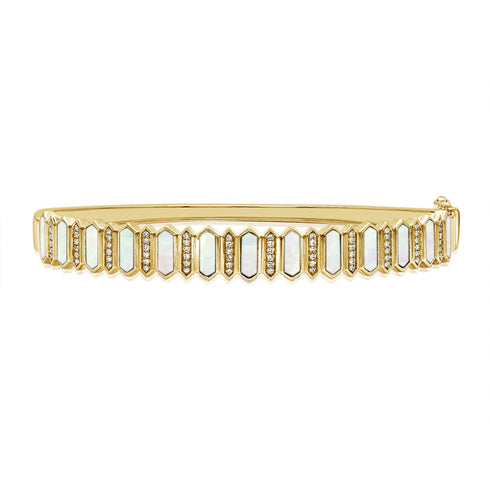 14K Gold Mother of Pearl & Diamond Bangle - 1