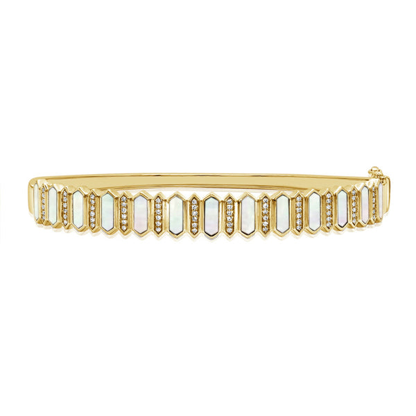14K Gold Mother of Pearl & Diamond Bangle - 1