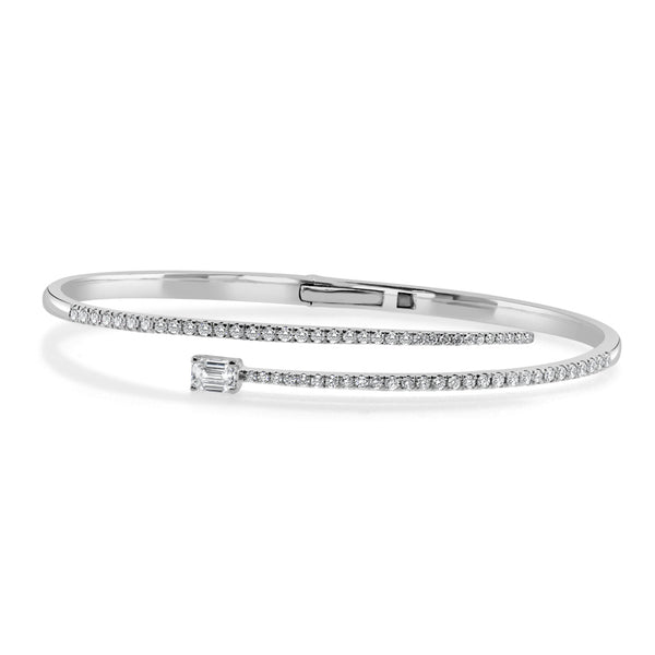 14K Gold & Emerald-Cut Diamond Cross Over Bangle - 0.65ct - 1