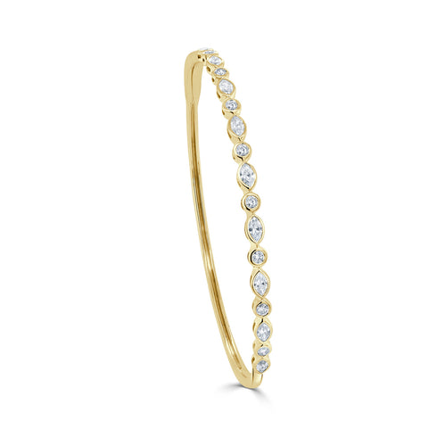 14K Gold Round & Marquise Shape Diamond Bangle - 1.01ct - 1