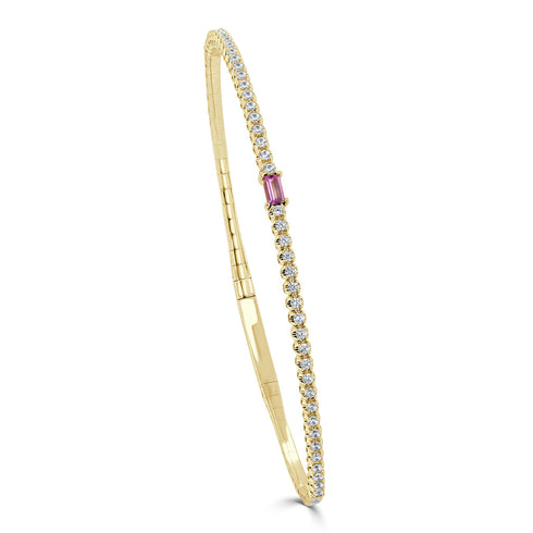 14K Gold Birthstone & Diamond Flexible Bangle - 0.54ct - 1