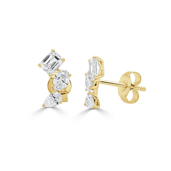 14K Gold Multi Shape Diamond Stud Earrings - 1.42 CT - 1