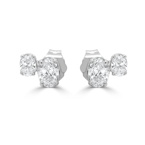 14K Gold & Oval Cut Diamond Stud Earrings - 0.75ct - 1