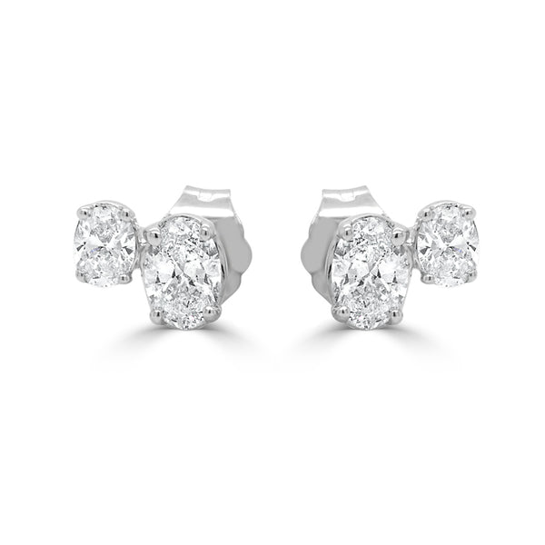 14K Gold & Oval Cut Diamond Stud Earrings - 0.75ct - 1