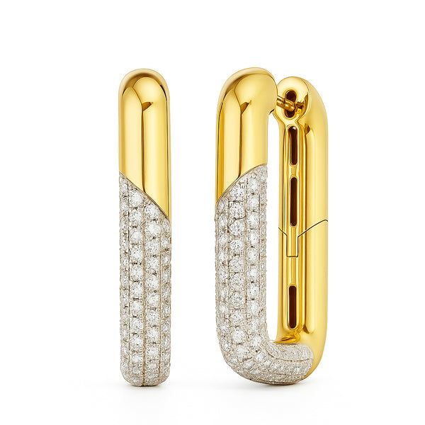 18K Gold Diamond Rectangular Earrings - 2.47 CT - 1