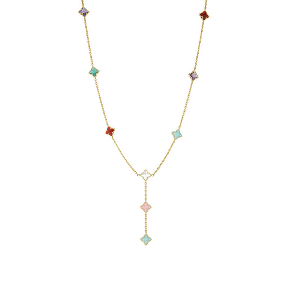 Venetian Princess Carnival Mixed Gemstones Flower Station Lariat Necklace - 1
