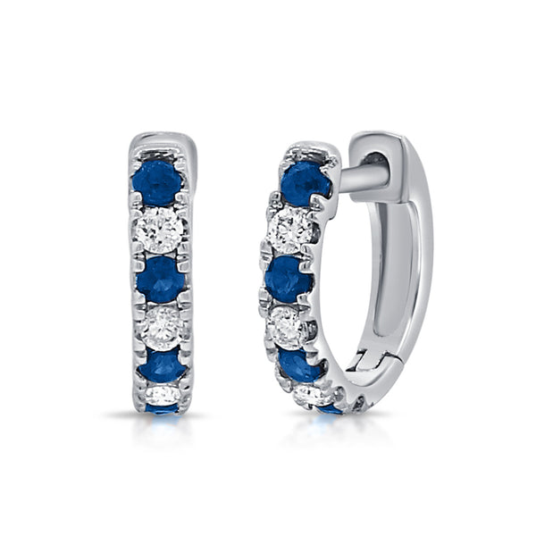 14K Gold Alternating Gemstone & Diamond Huggie Earrings - 1