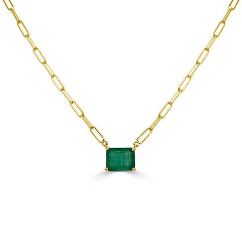 14k Gold & Emerald Paperclip Link Necklace - 2.05ct - 1