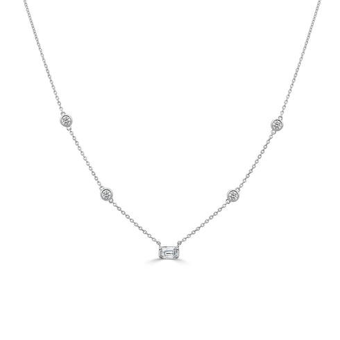 14K Gold & Emerald-Cut Diamond Station Necklace - 0.27ct - 1