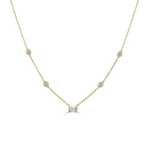 14K Gold & Emerald-Cut Diamond Station Necklace - 0.27ct - 1