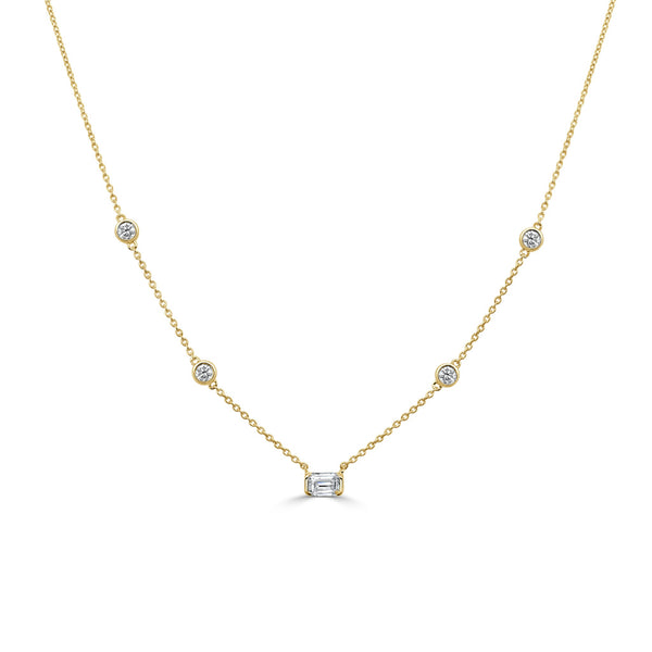 14K Gold & Emerald-Cut Diamond Station Necklace - 0.27ct - 1