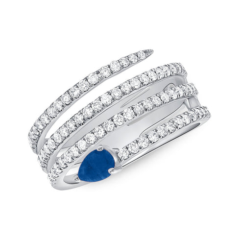 14K Gold Diamond & Sapphire Wrap Ring - 1