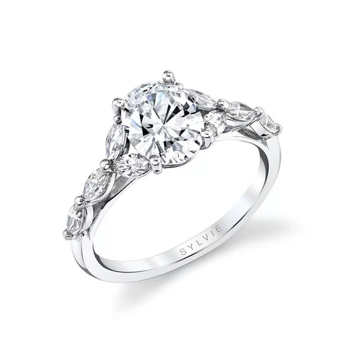 Oval Diamond Engagement Ring with Marquise Leaf Accents - 1