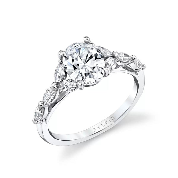 Oval Diamond Engagement Ring with Marquise Leaf Accents - 1