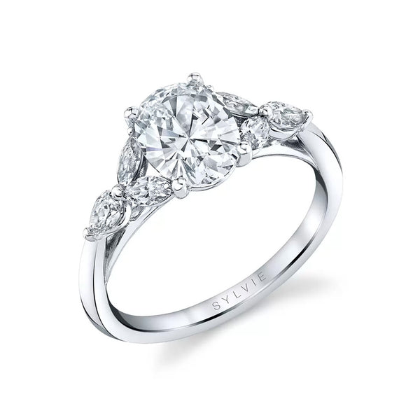 Oval Diamond Engagement Ring with Marquise and Pear Side Stones - 1