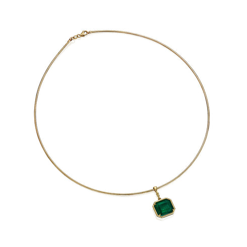 14K Yellow Gold Emerald Diamond Omega Necklace - 1