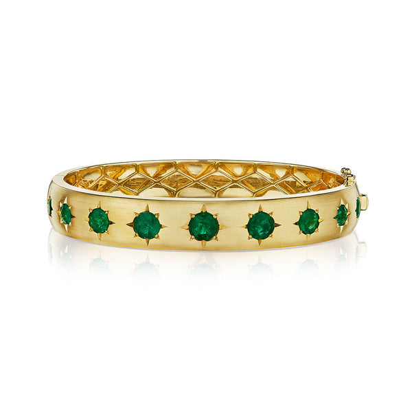 14K Yellow Gold Graduated Emerald Bangle - 1