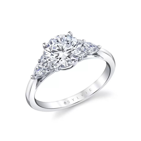 Round Brilliant Engagement Ring with Pear Shaped Diamond Clusters - 1