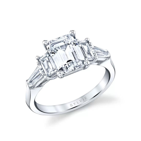 Emerald Cut Diamond Engagement Ring with Tapered Baguette Side Stones - 1