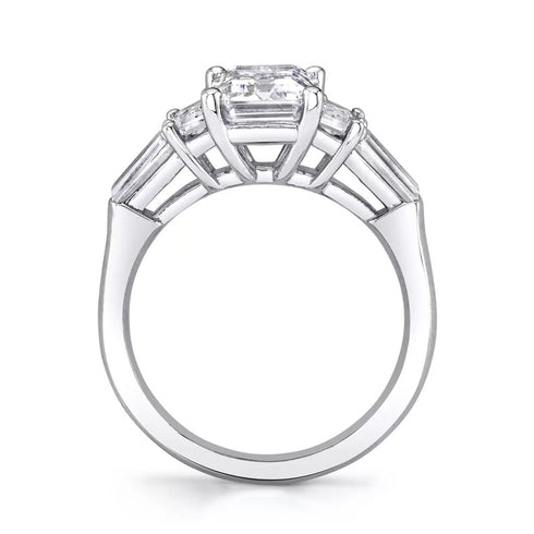 Emerald Cut Diamond Engagement Ring with Tapered Baguette Side Stones - 2