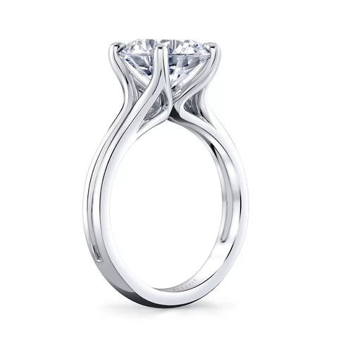 Round Diamond Solitaire Engagement Ring with Wide Grooved Band - 2