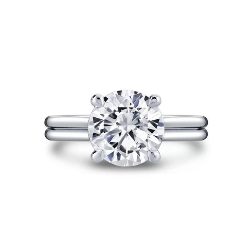 Round Diamond Solitaire Engagement Ring with Wide Grooved Band - 3