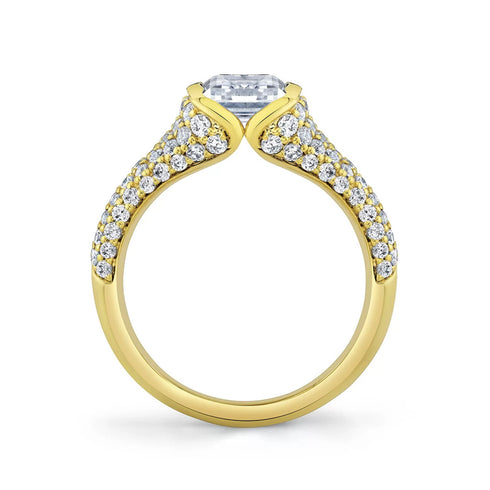 Yellow Gold Emerald Cut Half Bezel Engagement Ring with Micro-Pavé Band - 2