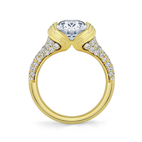Yellow Gold Oval Diamond Engagement Ring with Wrap Detail and Pavé Band - 2