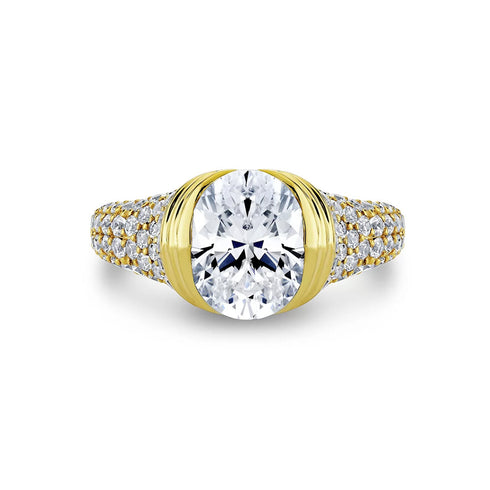 Yellow Gold Oval Diamond Engagement Ring with Wrap Detail and Pavé Band - 3