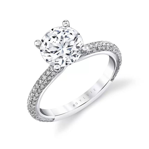 Round Diamond Engagement Ring with Triple Row Micro-Pavé Band - 1