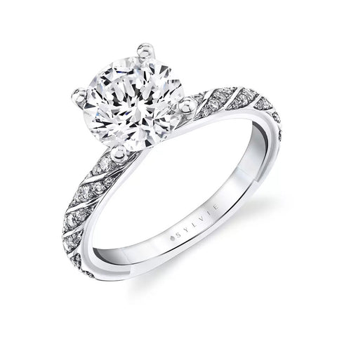 Round Diamond Engagement Ring with Twisted Rope Pavé Band - 1