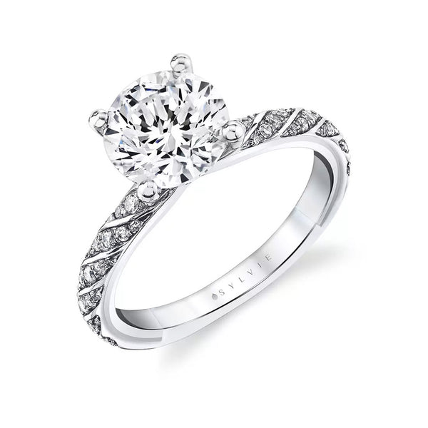 Round Diamond Engagement Ring with Twisted Rope Pavé Band - 1