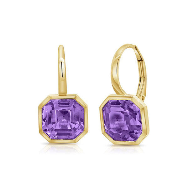 10.07ct Amethyst Solitaire Bezel Set Leverback Huggie Earrings - 1